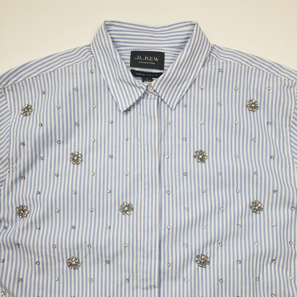 J.Crew Collection Garçon Embellished Shirt in Blue Pinstripe Women's - Pick Size - Picture 12 of 16
